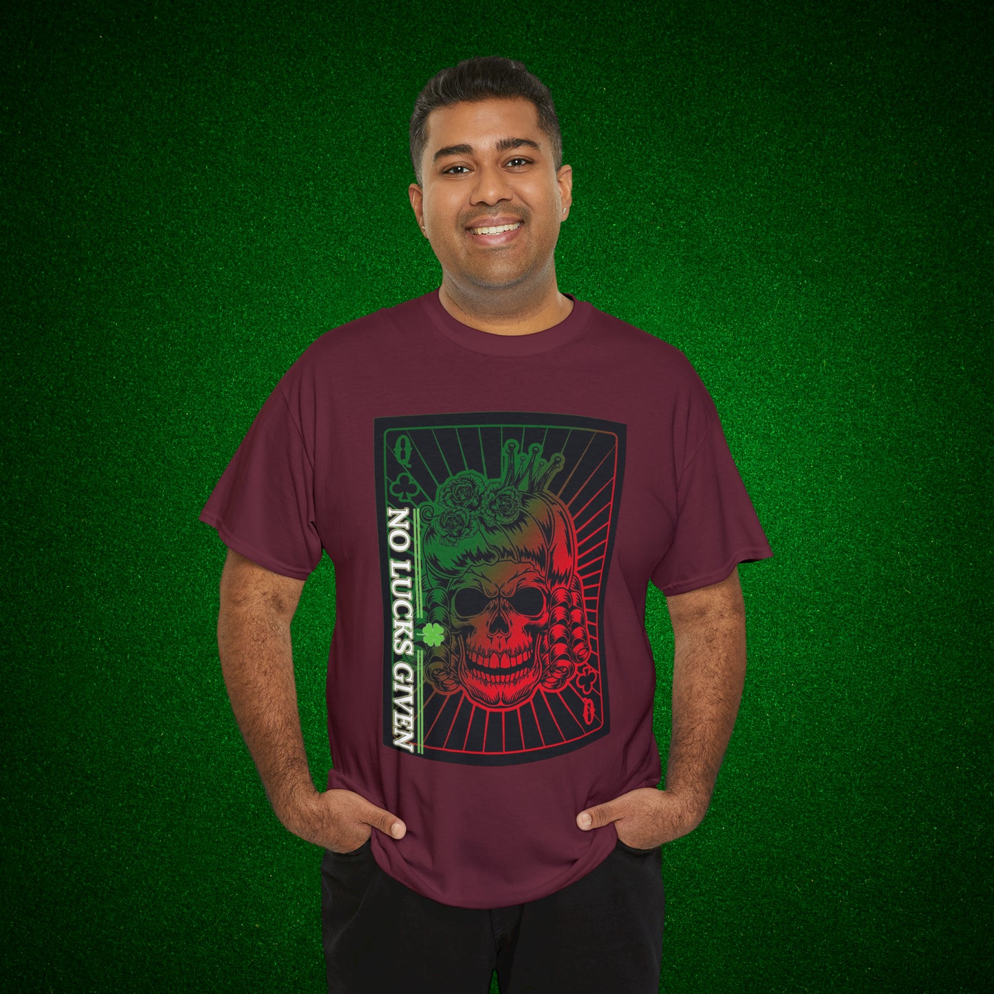 No Lucks Given Angry Queen of Clubs Green Red Poker T-Shirt Must have Good Luck All-in