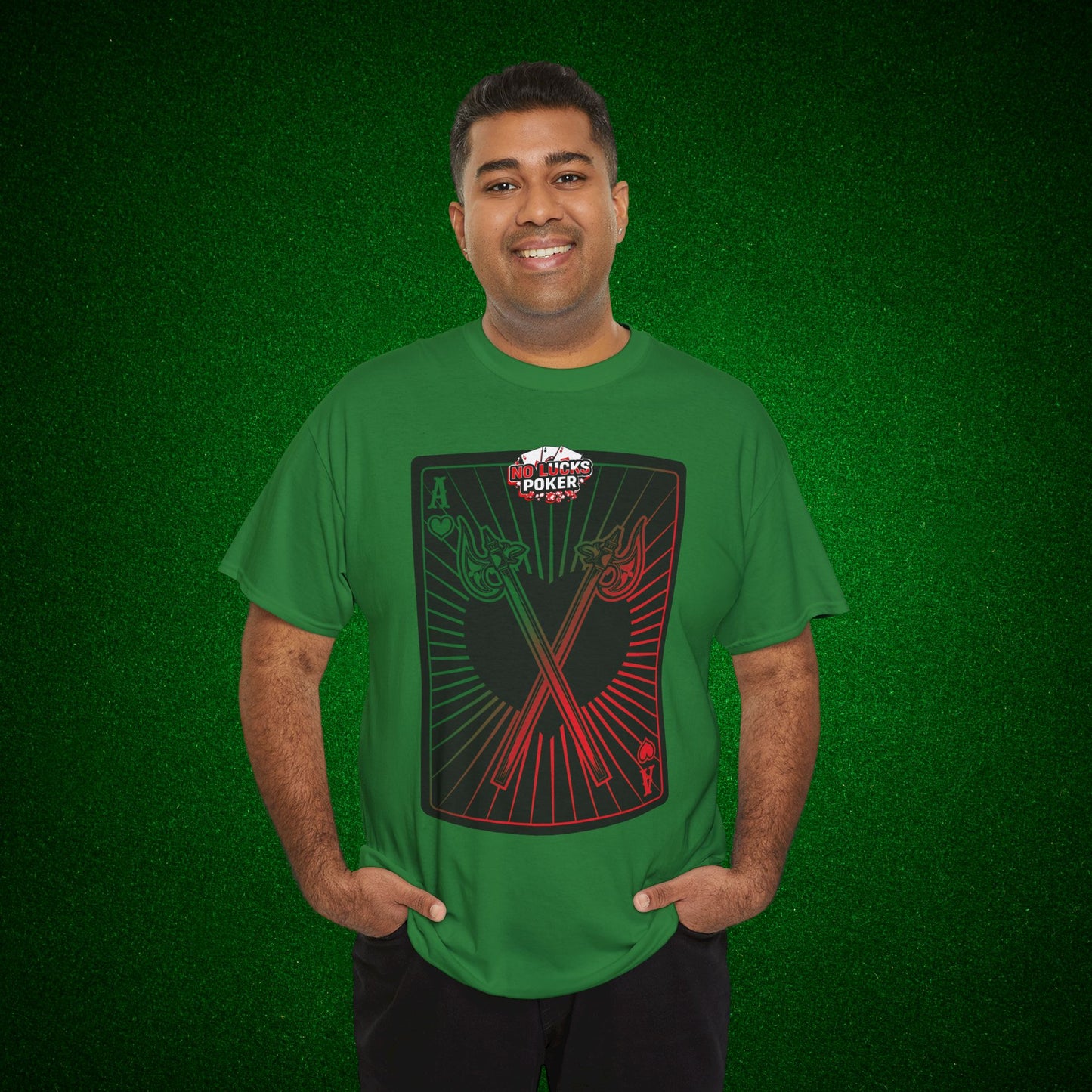 No Lucks Given Ace of Hearts card with two big axes Green Red Poker T-Shirt Must have Good Luck All-in