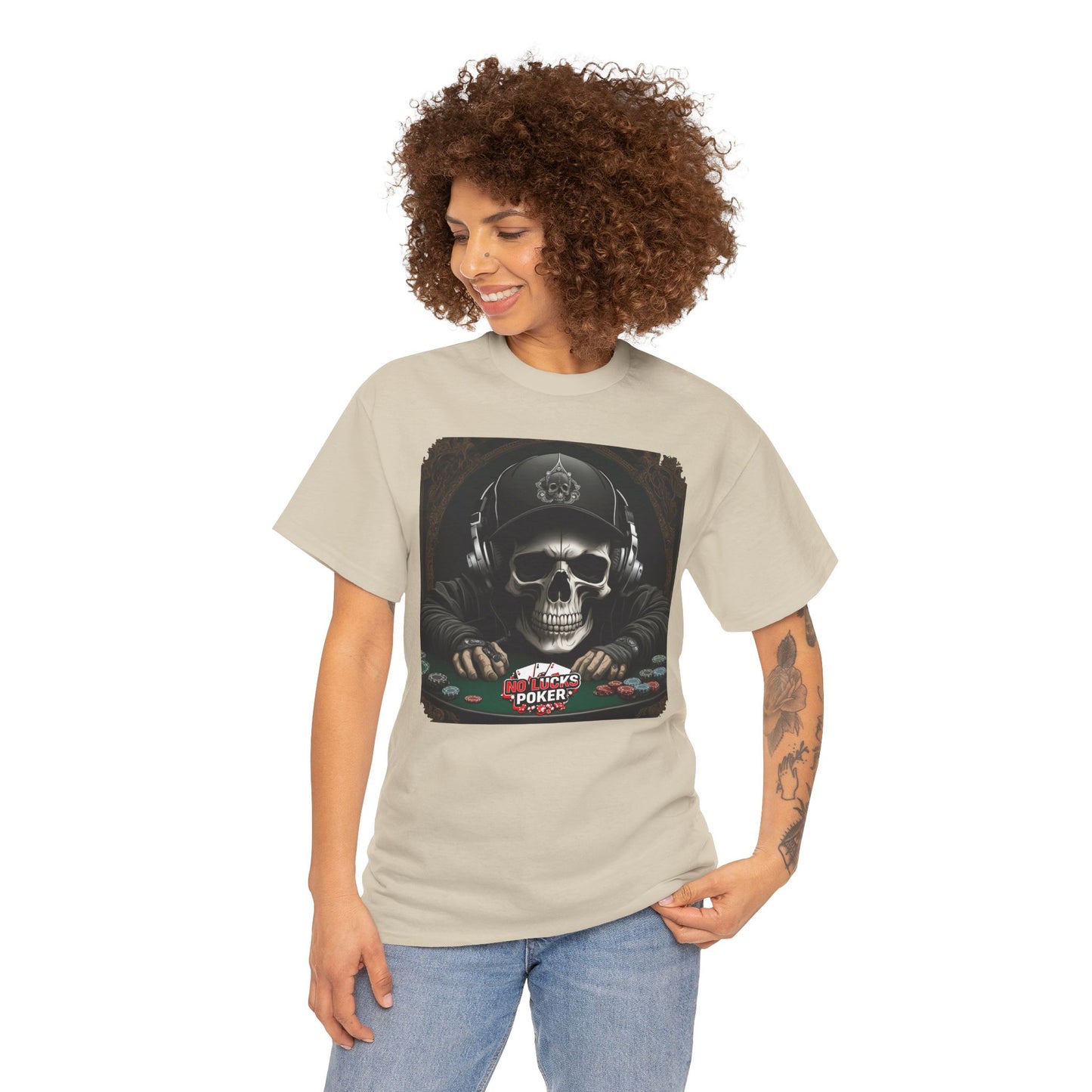 No Lucks Given – Hoodie Skull & Headphones Poker Tee
