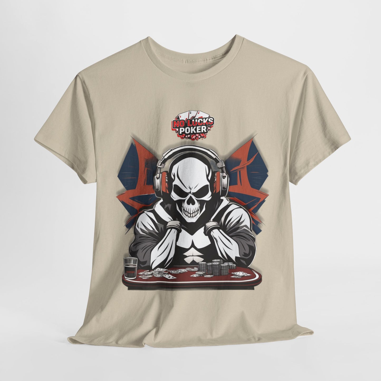 No Lucks Given – Hero/Villain Poker Skull Tee (Headphones Edition)