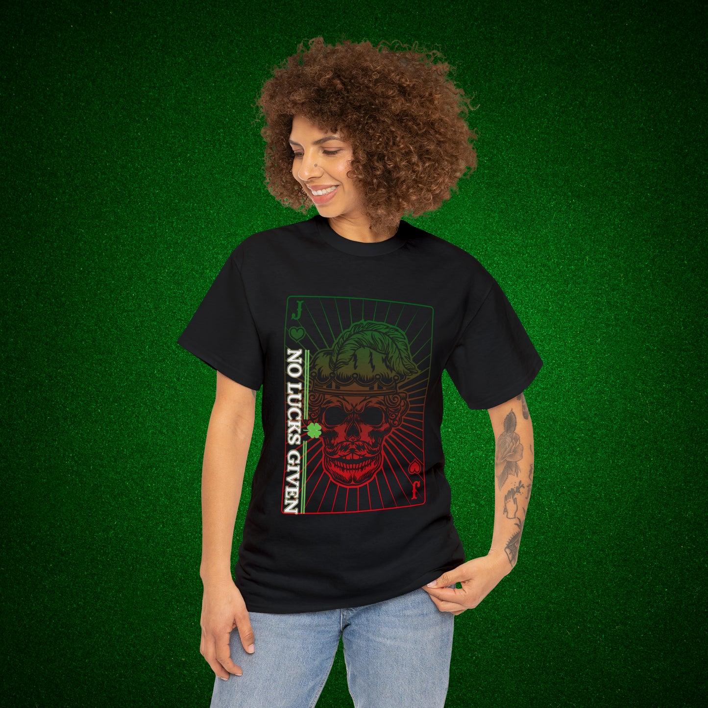 No Lucks Given Angry Jack of Hearts Green Red Poker T-Shirt Must have Good Luck All-in