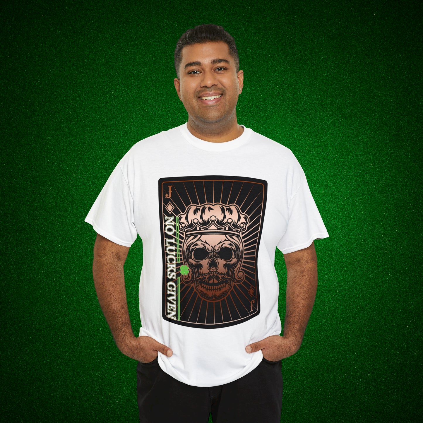 No Lucks Given Jack Skull in Crown of Diamonds Copper Poker T-Shirt Must have Good Luck All-in