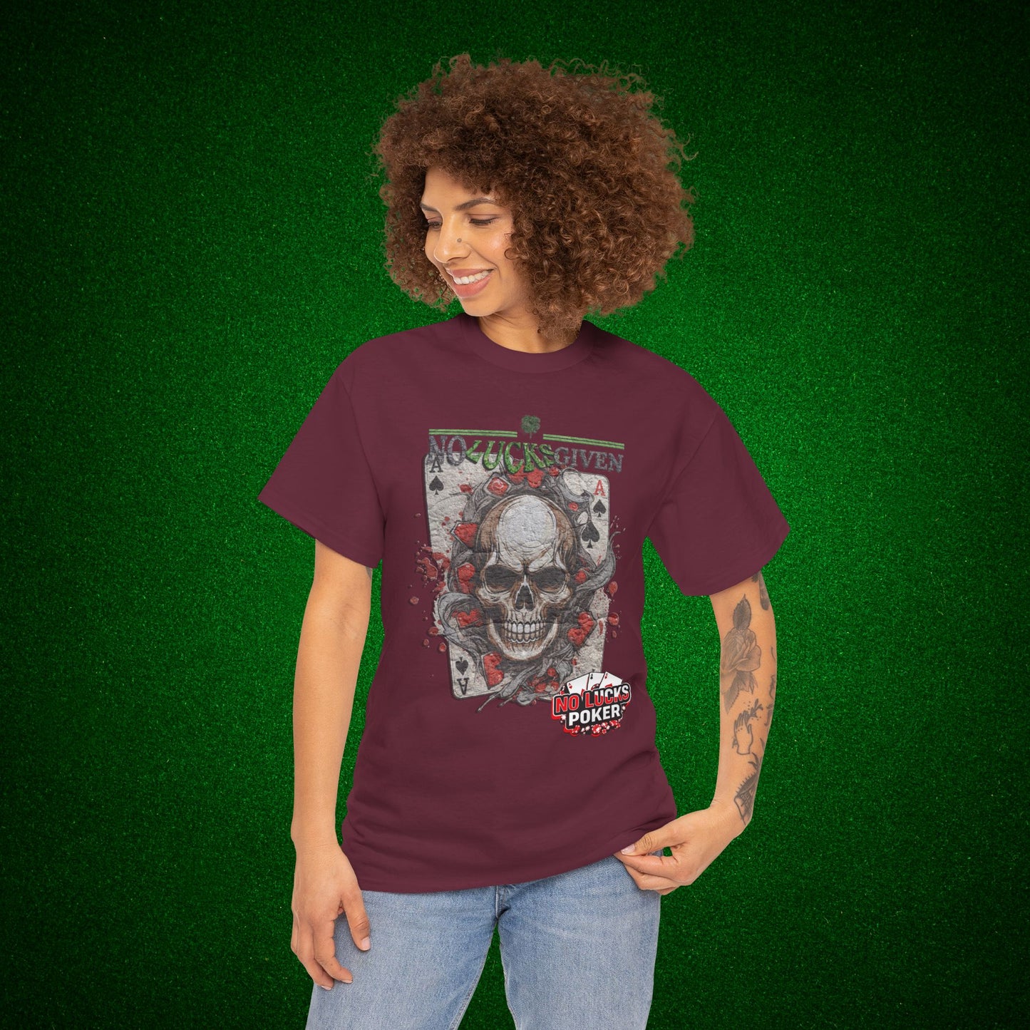 No Lucks Given Skull Breaking thru Ace of Spades T-Shirt Must have Good Luck All-in