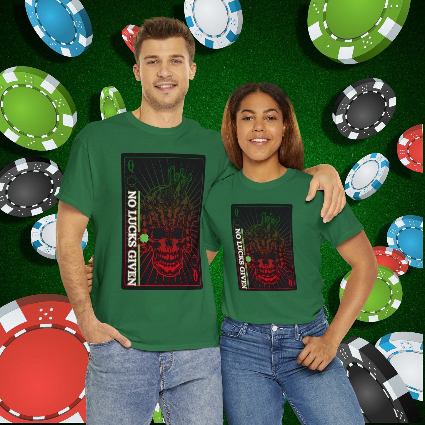 No Lucks Given Angry Queen of Spades Green Red Poker T-Shirt Must have Good Luck All-in