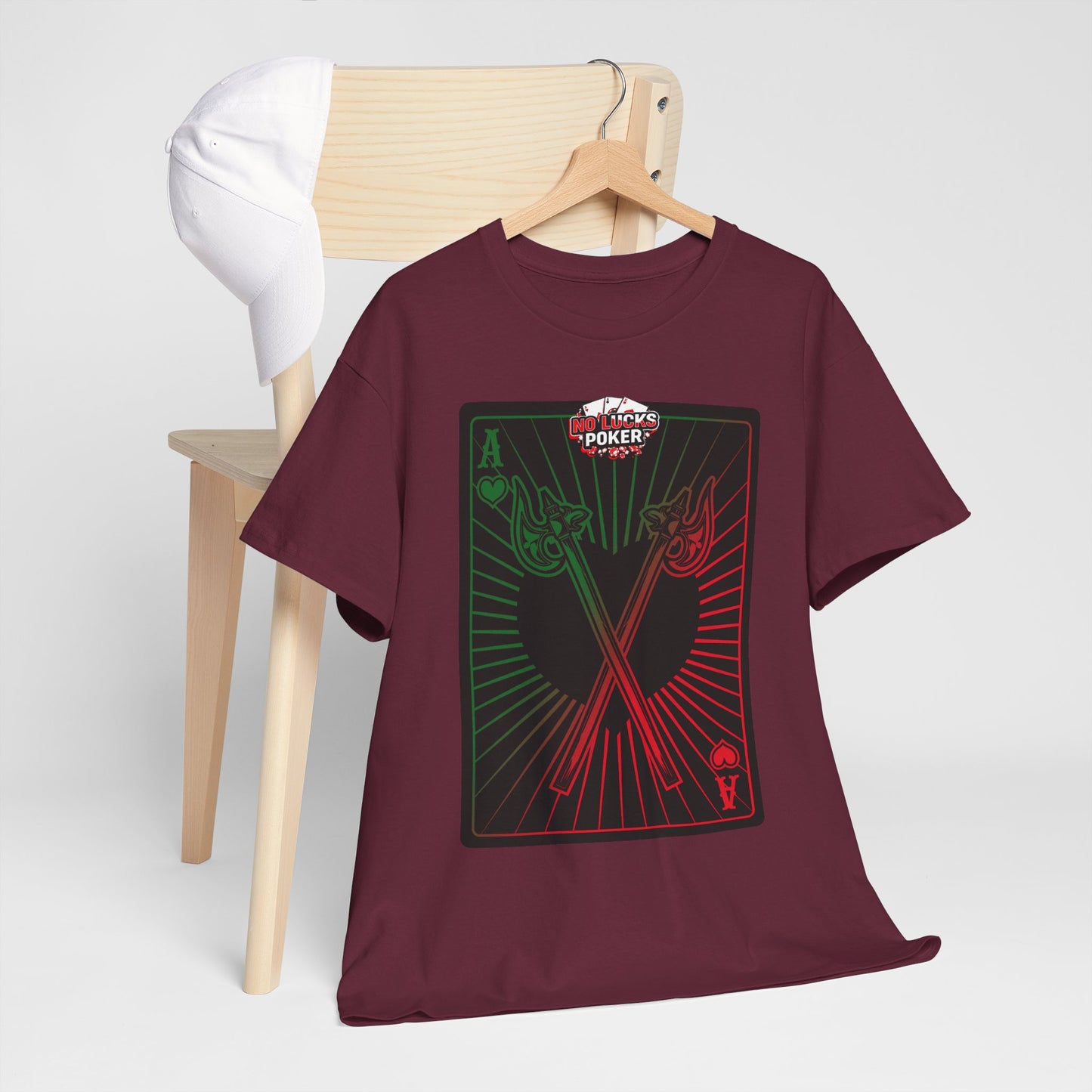 No Lucks Given Ace of Hearts card with two big axes Green Red Poker T-Shirt Must have Good Luck All-in