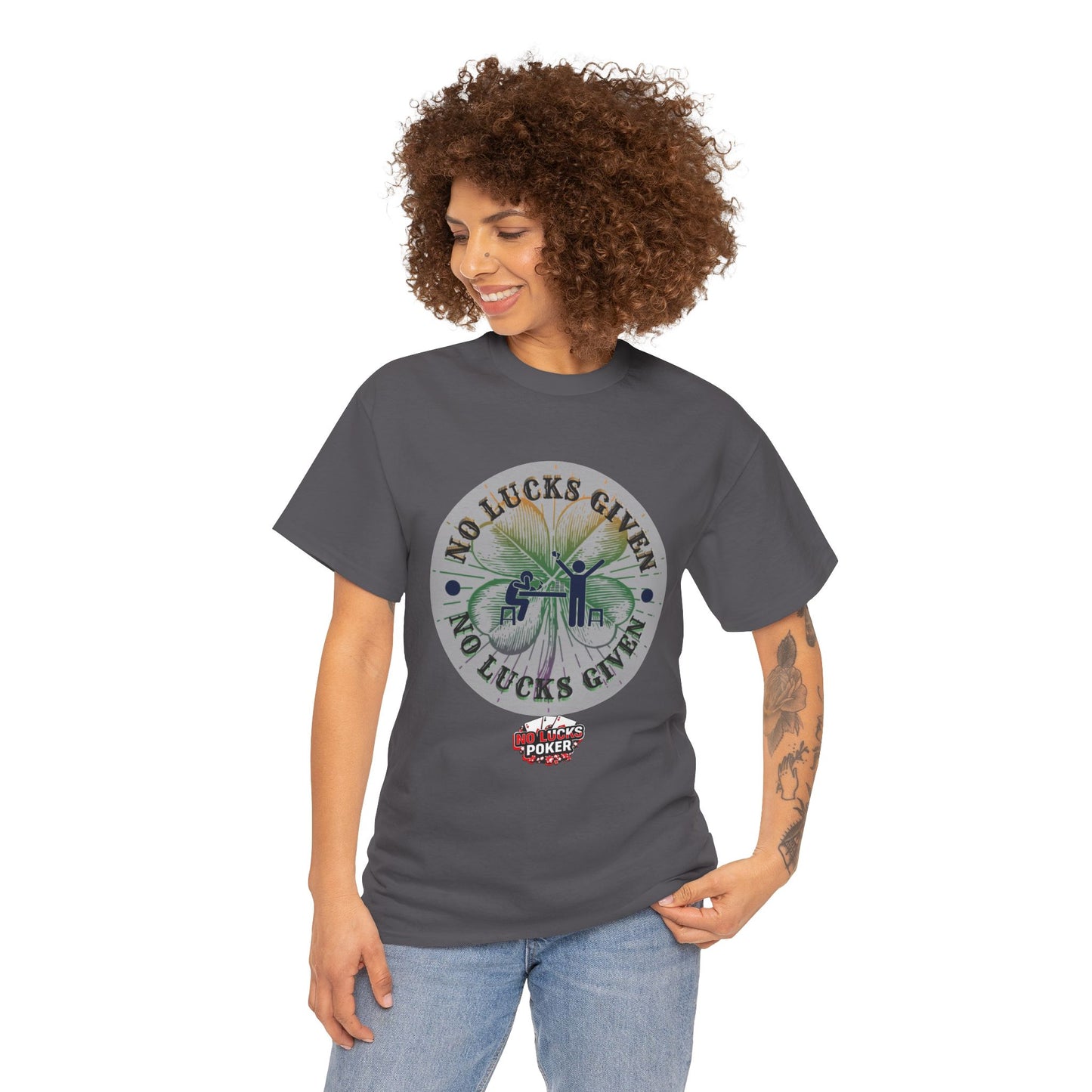 No Lucks Given – Large Clover Poker T-Shirt | Skill Over Luck