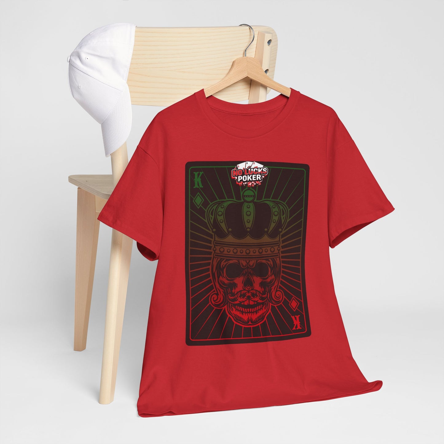 No Lucks Given Royal Skull King of Diamonds Red and Green Poker T-Shirt Must have Good Luck All-in