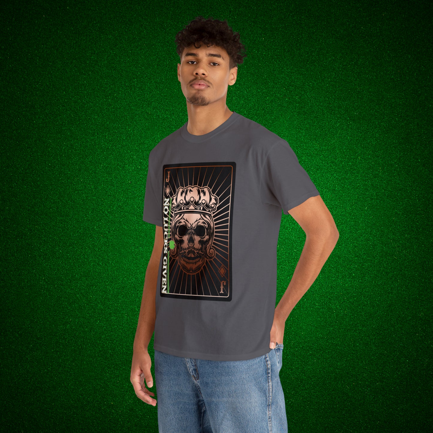 No Lucks Given Jack Skull in Crown of Diamonds Copper Poker T-Shirt Must have Good Luck All-in