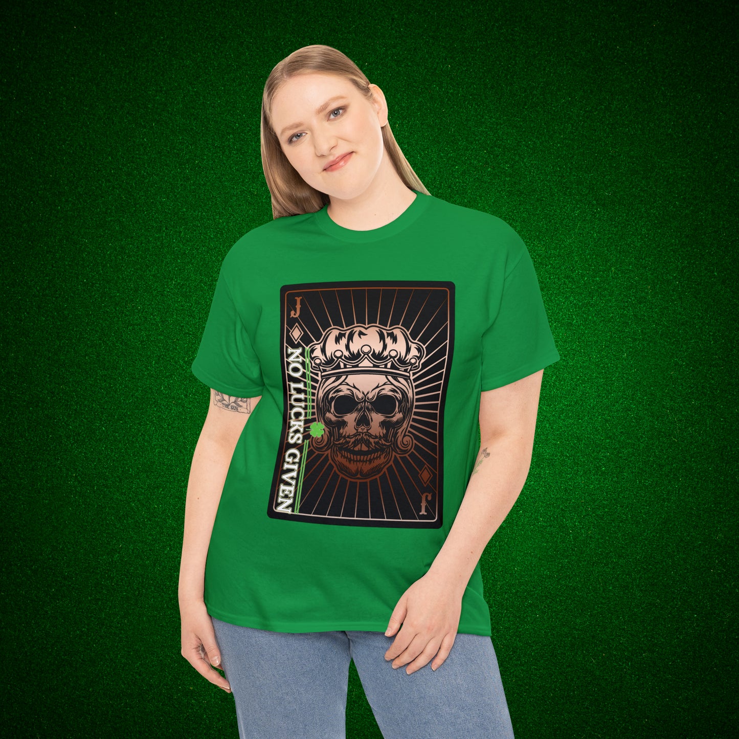 No Lucks Given Jack Skull in Crown of Diamonds Copper Poker T-Shirt Must have Good Luck All-in