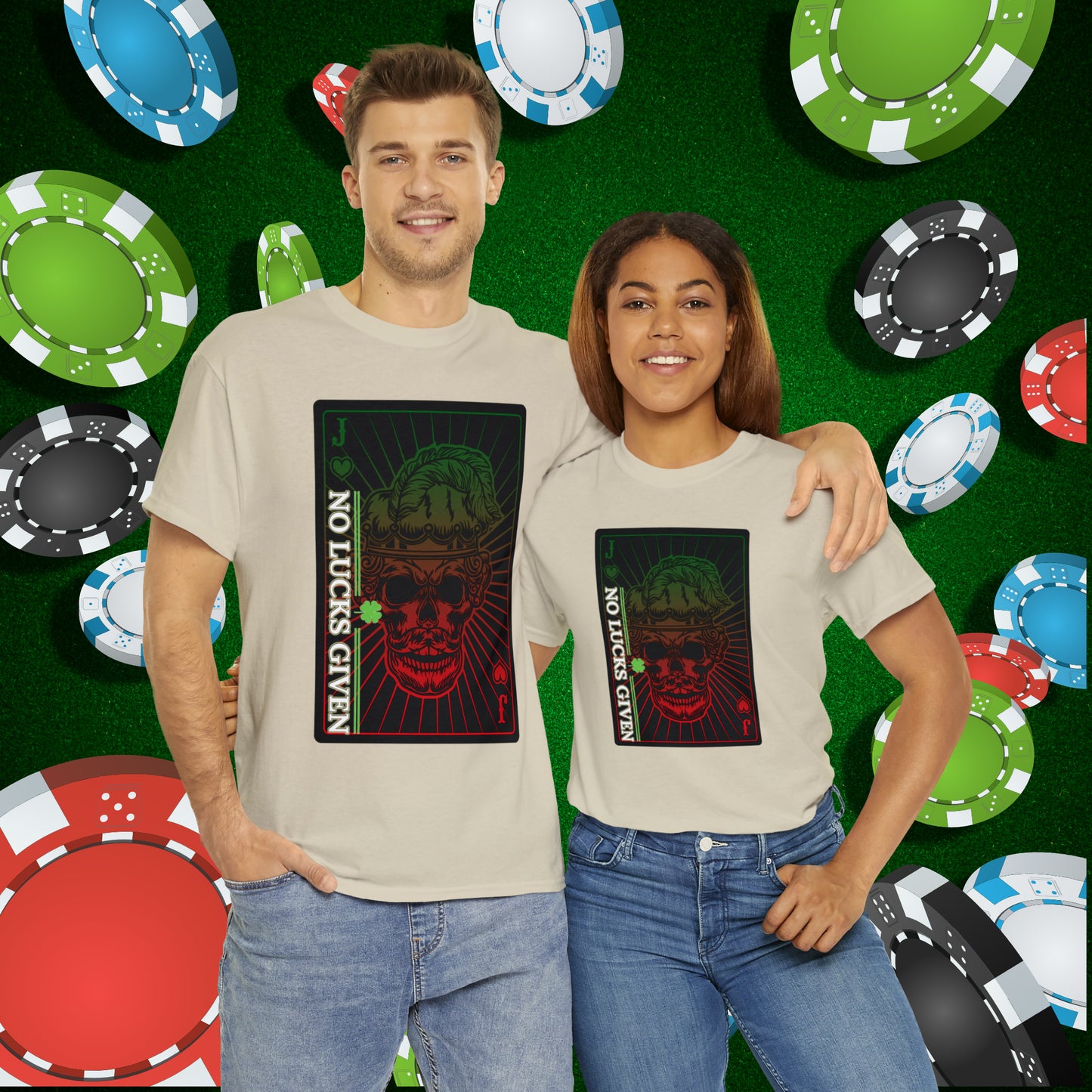 No Lucks Given Angry Jack of Hearts Green Red Poker T-Shirt Must have Good Luck All-in