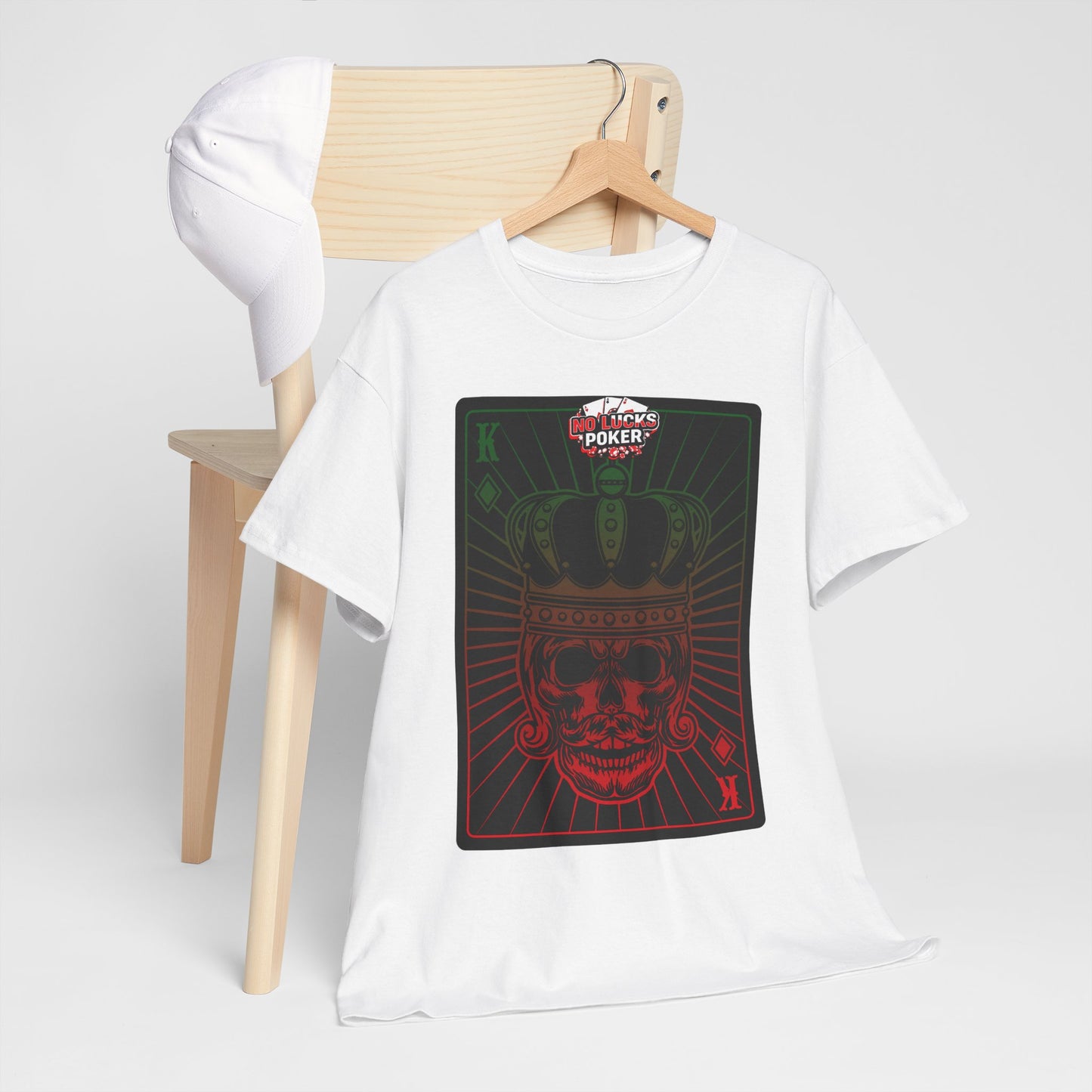 No Lucks Given Royal Skull King of Diamonds Red and Green Poker T-Shirt Must have Good Luck All-in