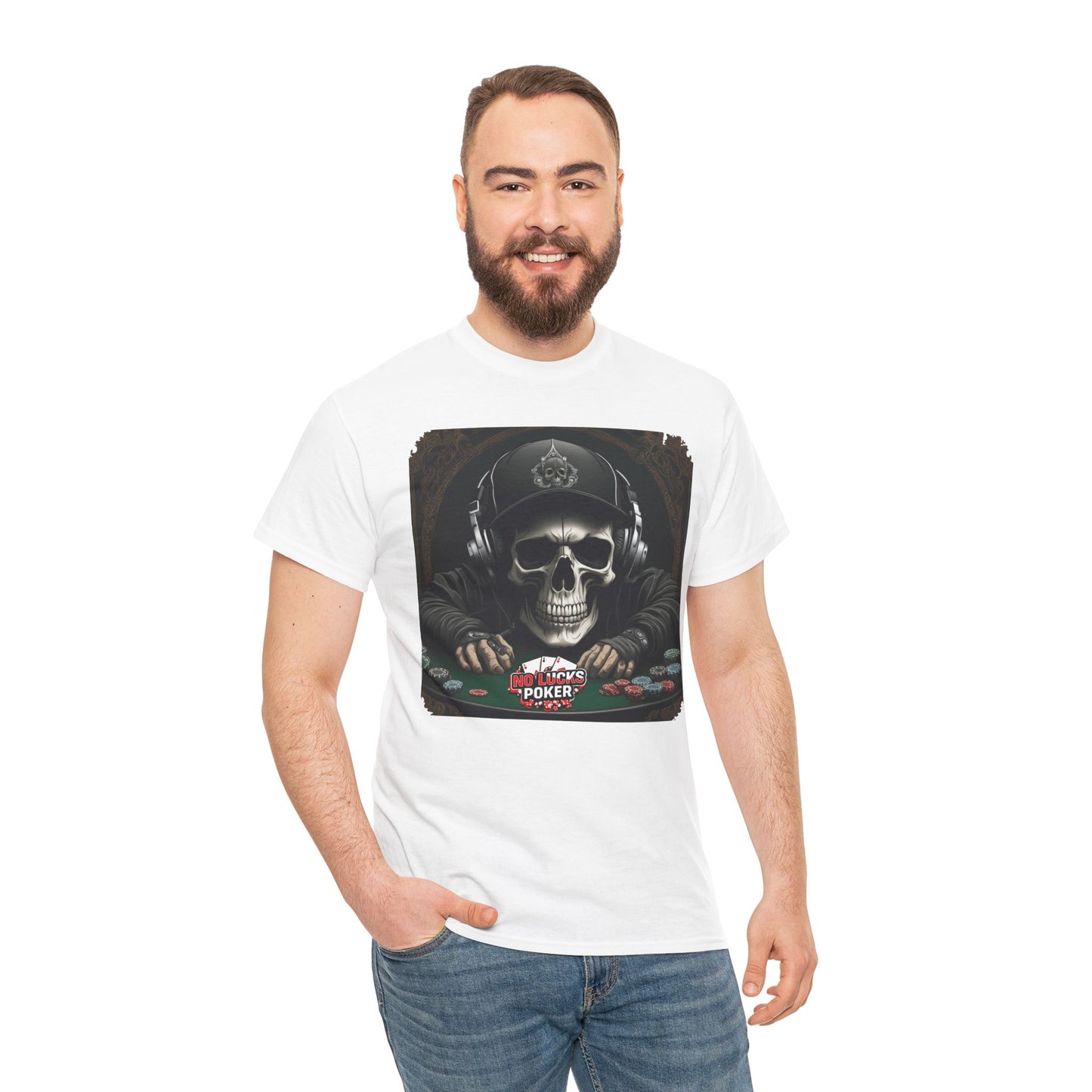 No Lucks Given – Hoodie Skull & Headphones Poker Tee