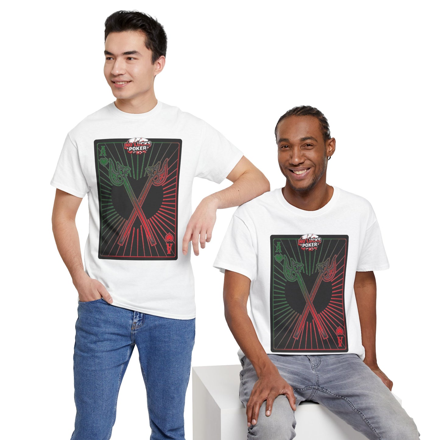 No Lucks Given Ace of Hearts card with two big axes Green Red Poker T-Shirt Must have Good Luck All-in