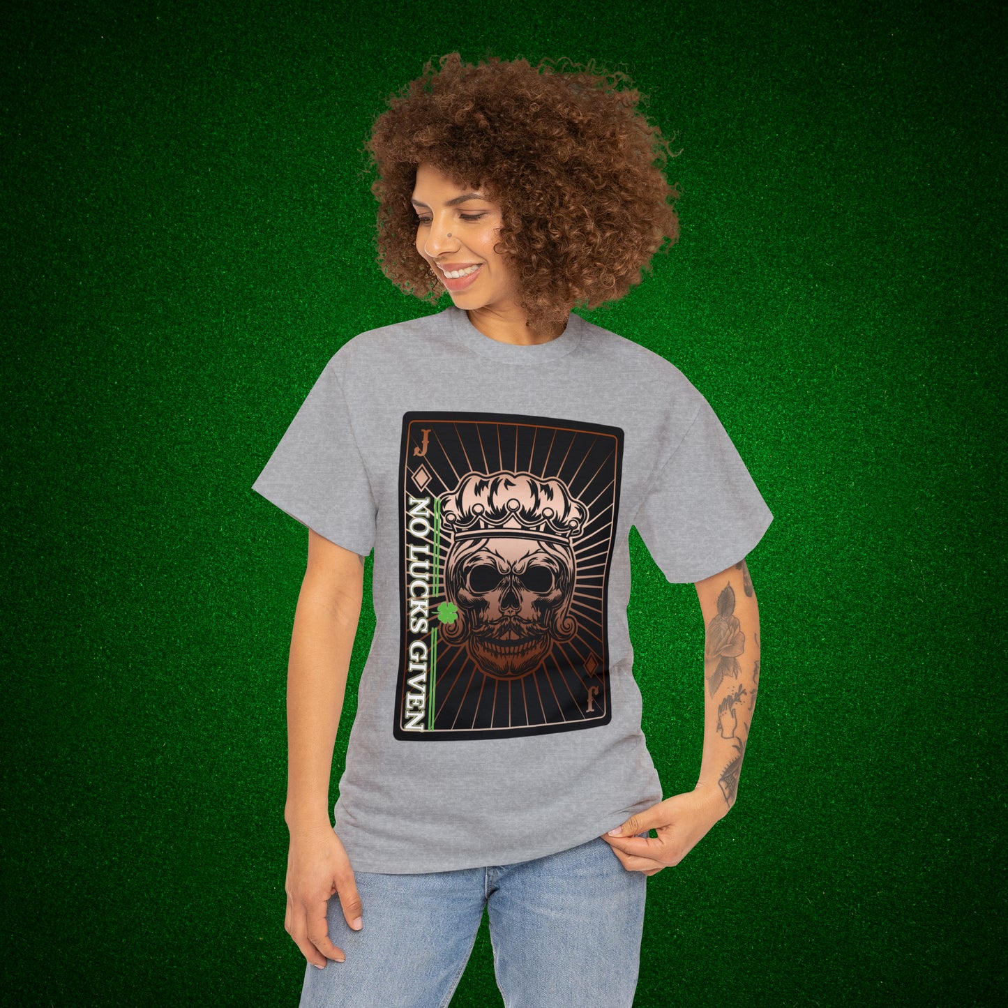 No Lucks Given Jack Skull in Crown of Diamonds Copper Poker T-Shirt Must have Good Luck All-in