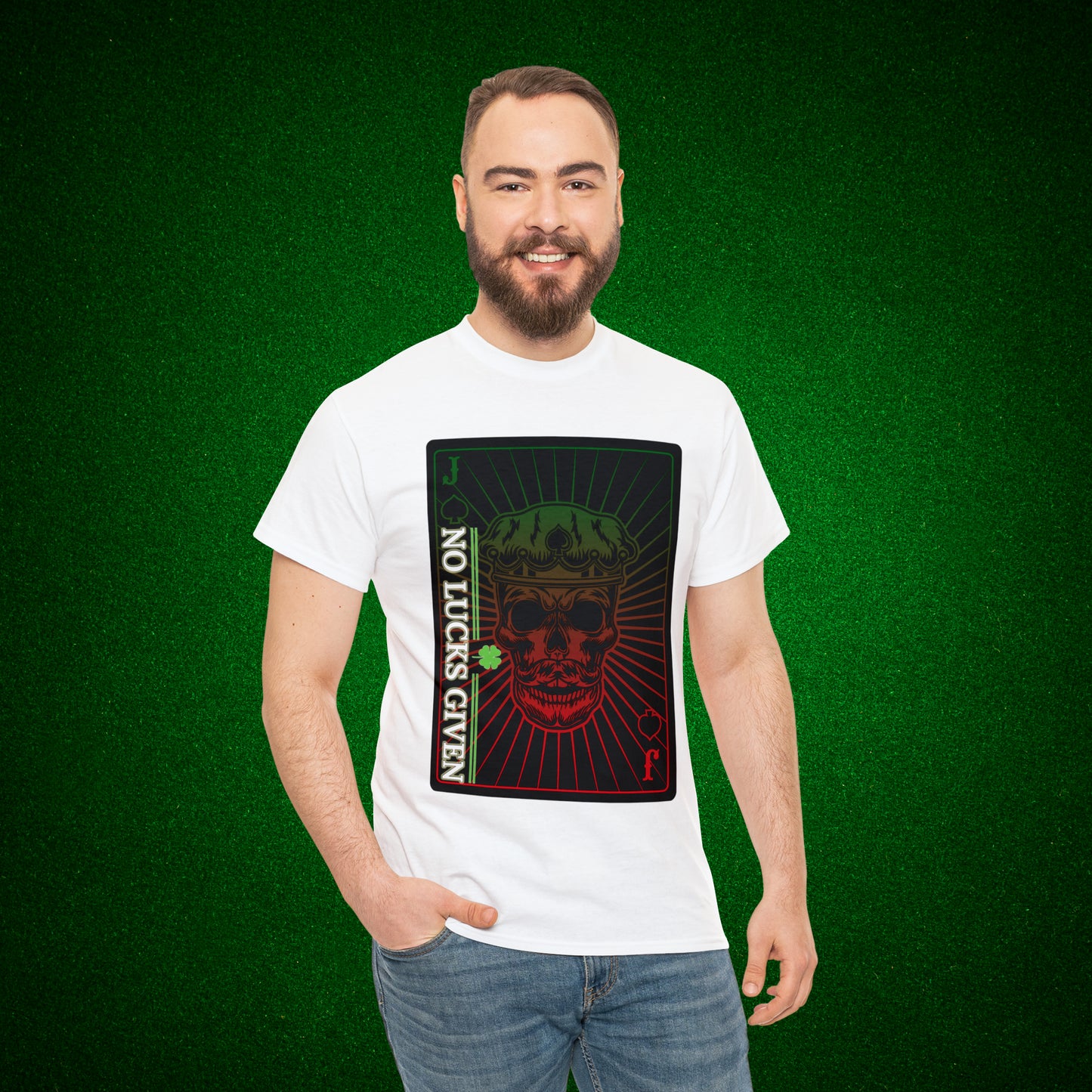 No Lucks Given Jack Skull in Crown of Spades Green Red Poker T-Shirt Must have Good Luck All-in