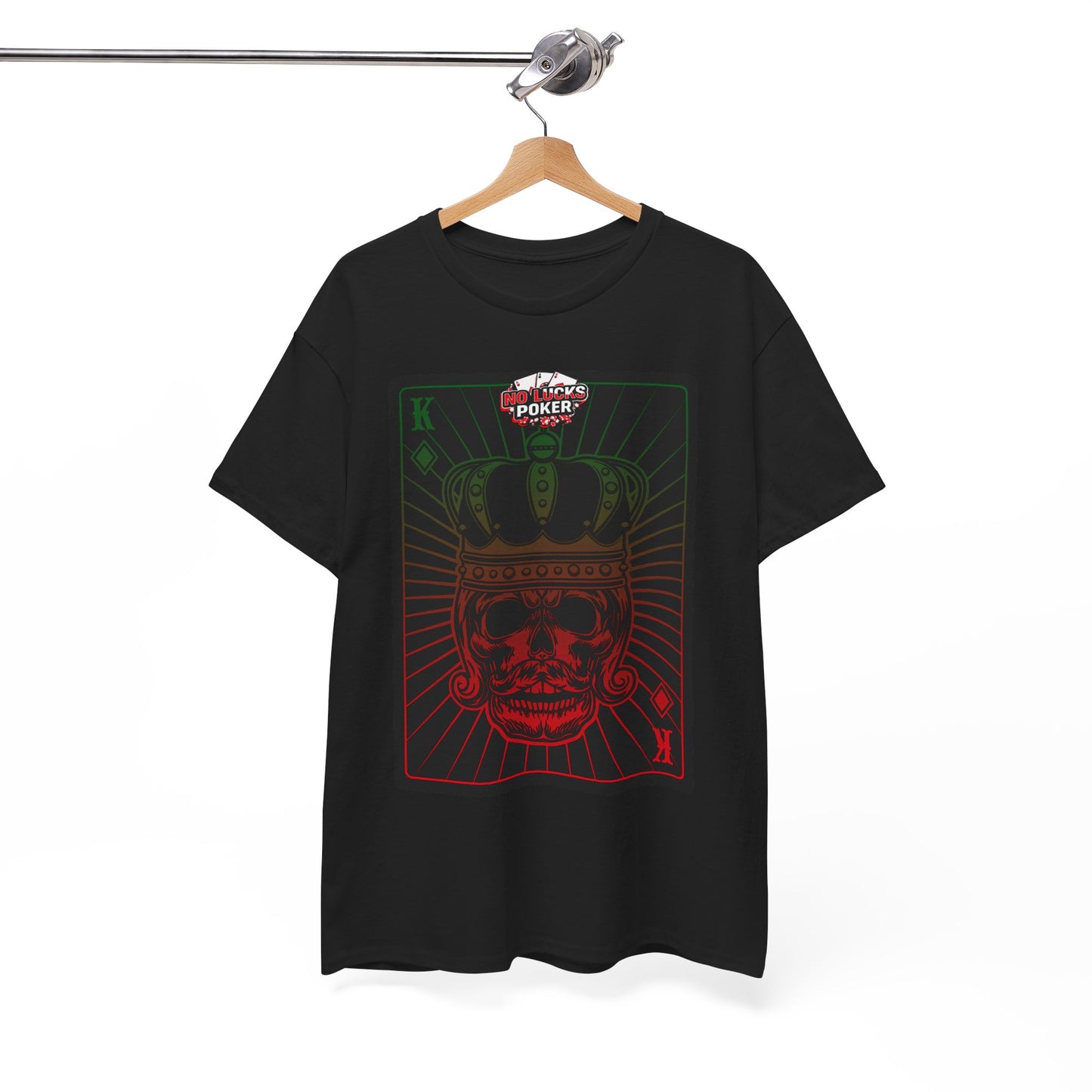 No Lucks Given Royal Skull King of Diamonds Red and Green Poker T-Shirt Must have Good Luck All-in