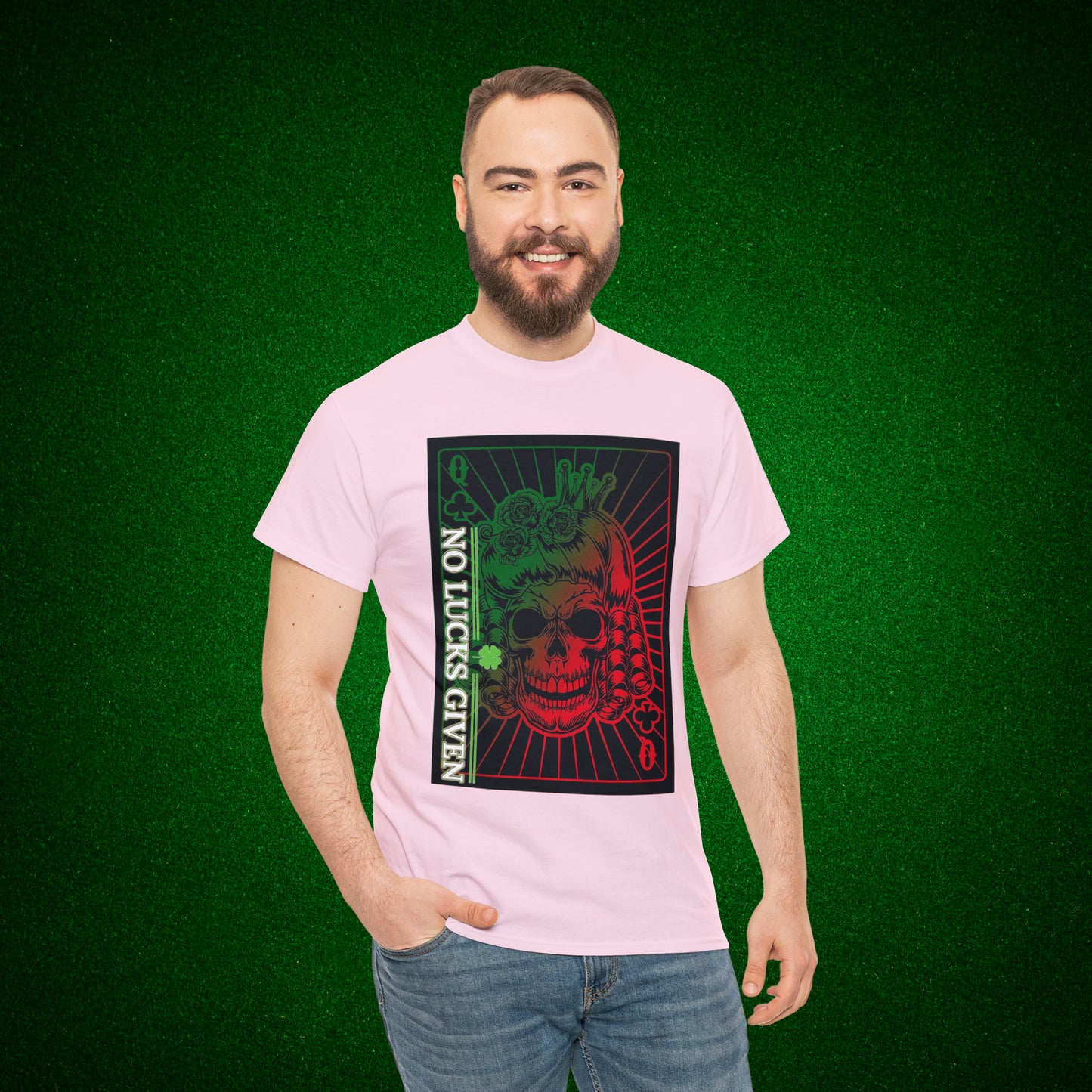 No Lucks Given Angry Queen of Clubs Green Red Poker T-Shirt Must have Good Luck All-in