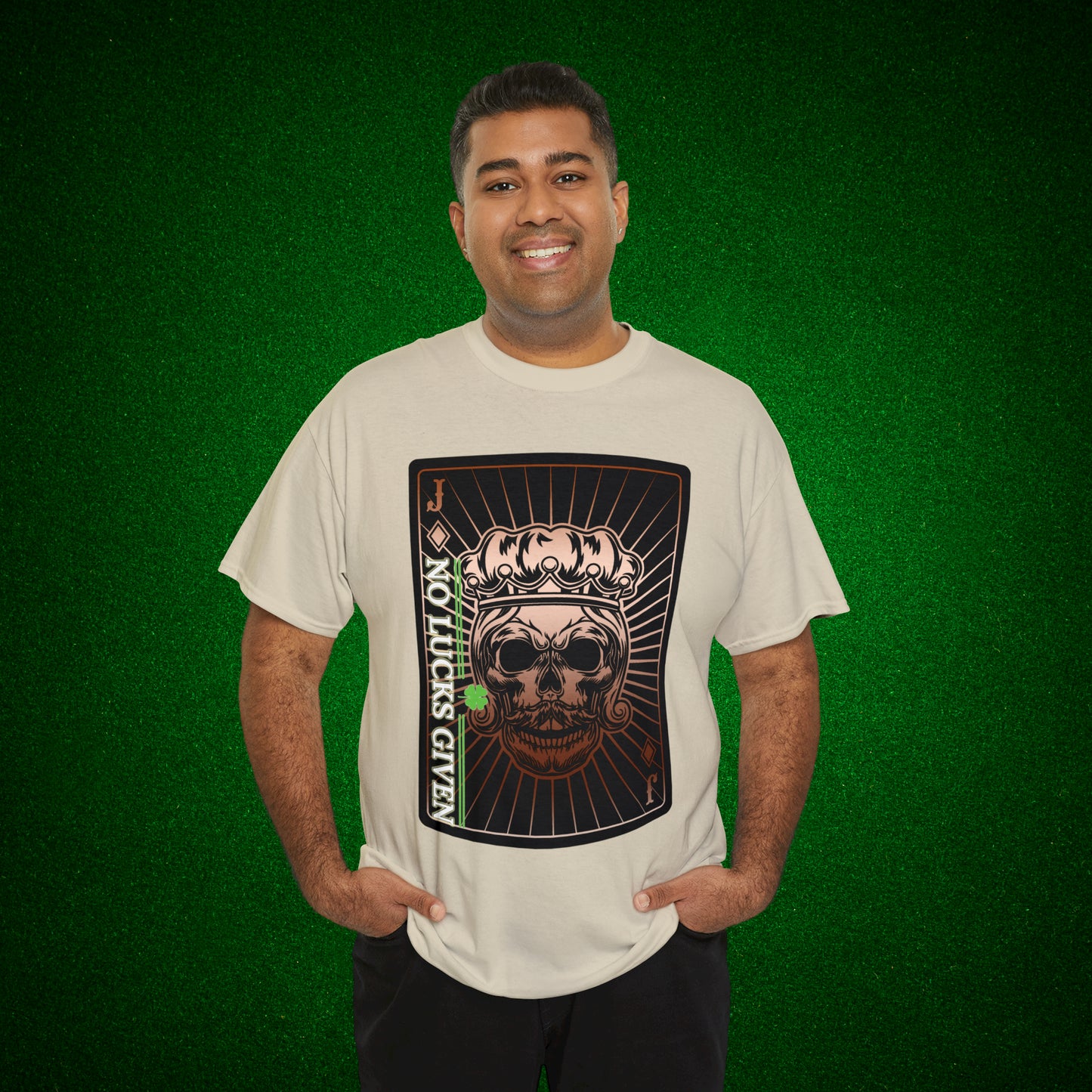 No Lucks Given Jack Skull in Crown of Diamonds Copper Poker T-Shirt Must have Good Luck All-in