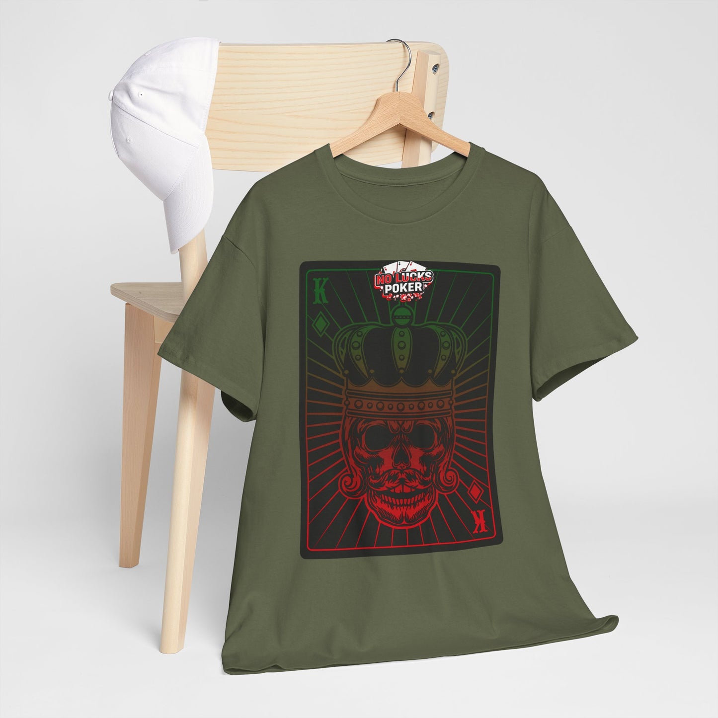 No Lucks Given Royal Skull King of Diamonds Red and Green Poker T-Shirt Must have Good Luck All-in