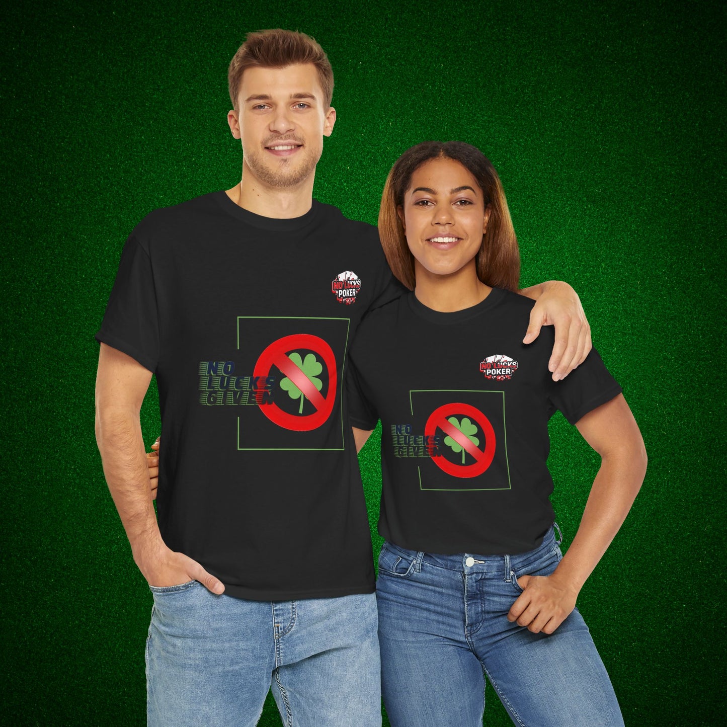 No Lucks Given Large Clover Poker T-Shirt Good Luck All-in