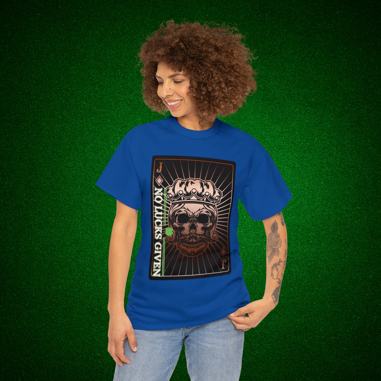 No Lucks Given Jack Skull in Crown of Diamonds Copper Poker T-Shirt Must have Good Luck All-in