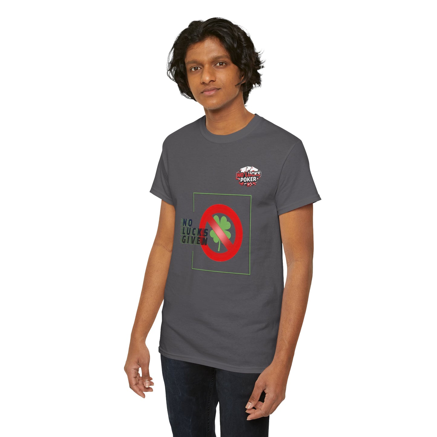 No Lucks Given Large Clover Poker T-Shirt Good Luck All-in