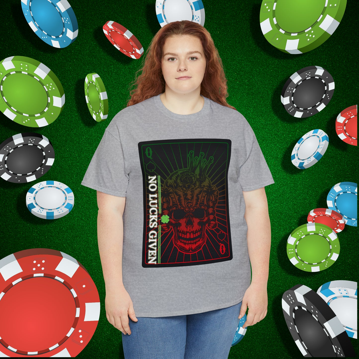 No Lucks Given Angry Queen of Spades Green Red Poker T-Shirt Must have Good Luck All-in