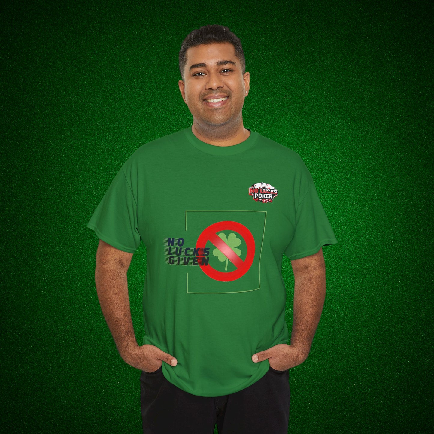 No Lucks Given Large Clover Poker T-Shirt Good Luck All-in