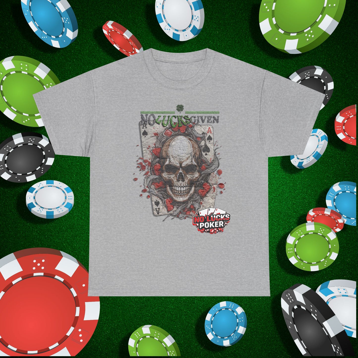 No Lucks Given Skull Breaking thru Ace of Spades T-Shirt Must have Good Luck All-in