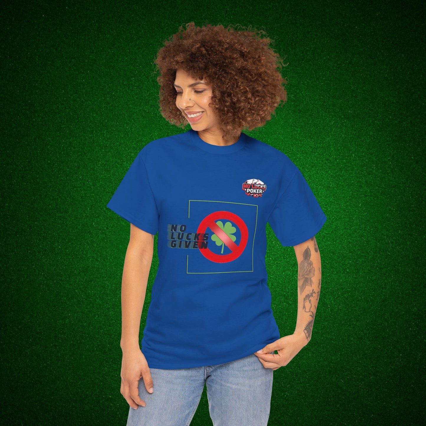 No Lucks Given Large Clover Poker T-Shirt Good Luck All-in
