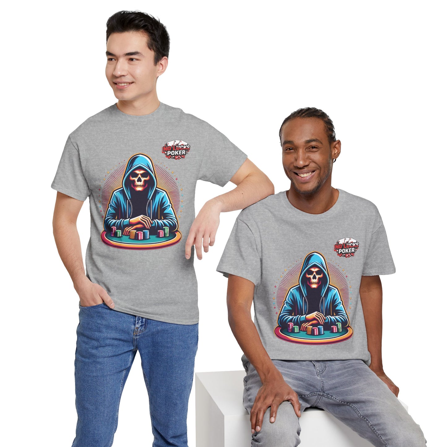 Poker Player with Skull at Poker Table 0 Lucks Given Unisex heavy cotton tee Poker Apparel