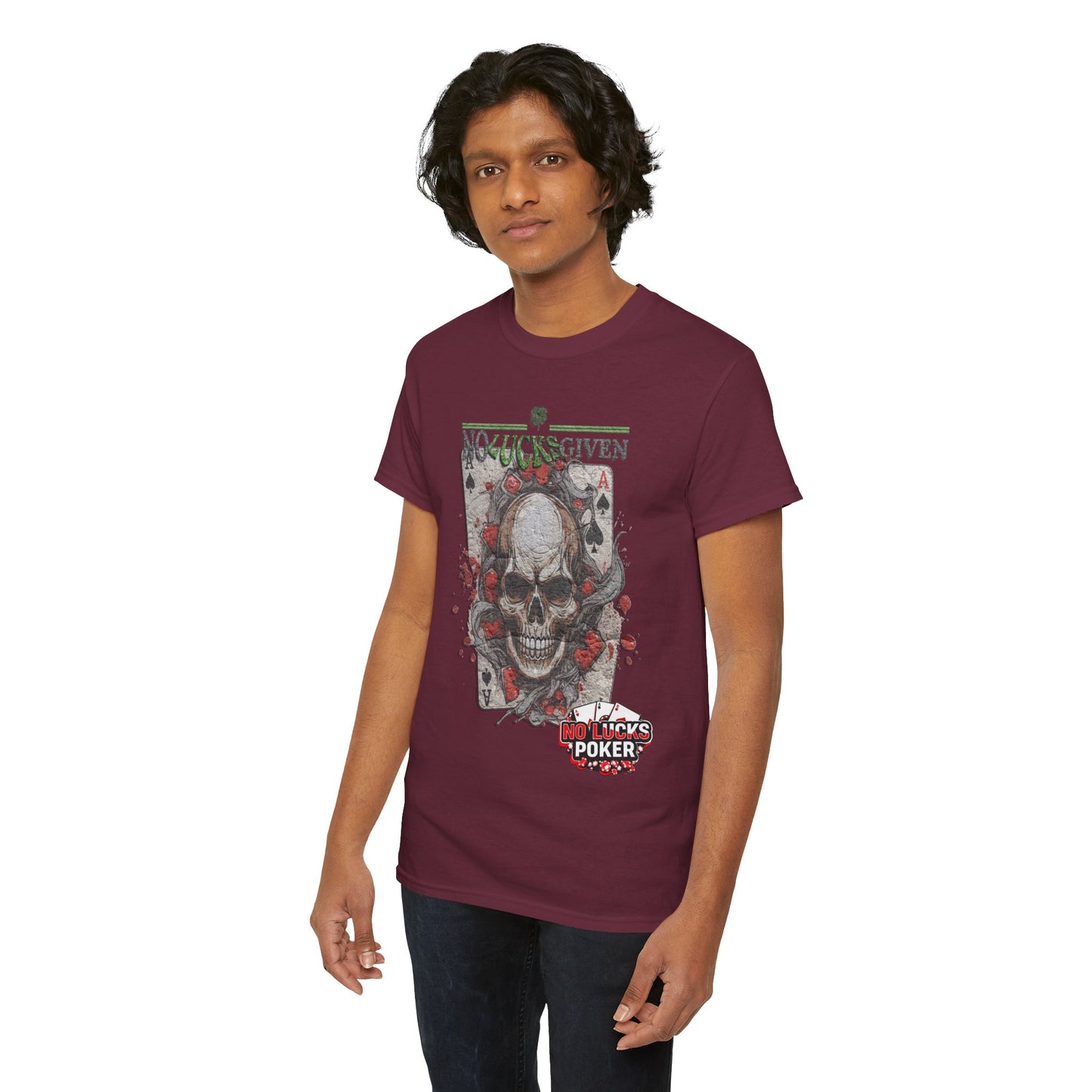 No Lucks Given Skull Breaking thru Ace of Spades T-Shirt Must have Good Luck All-in