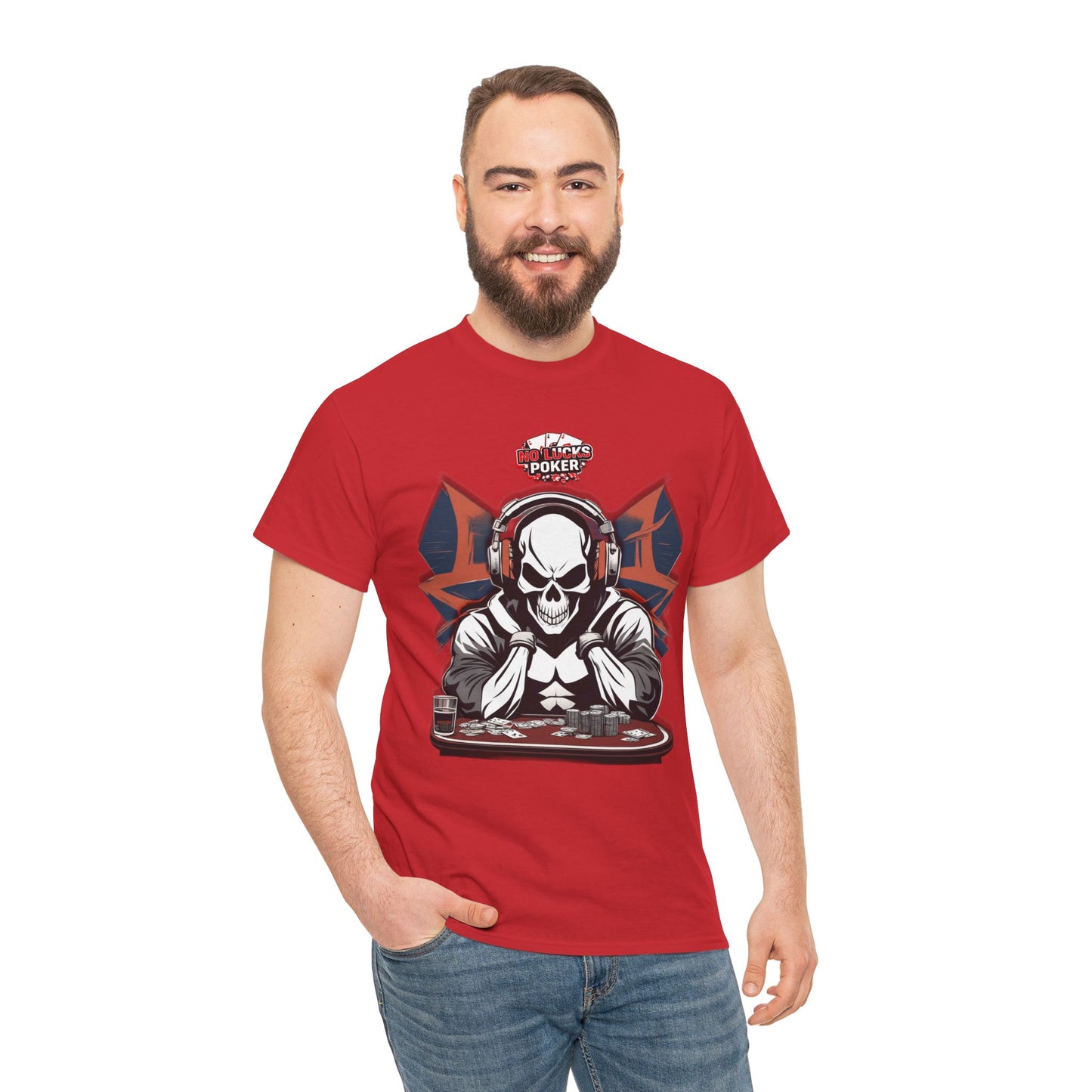 No Lucks Given – Hero/Villain Poker Skull Tee (Headphones Edition)