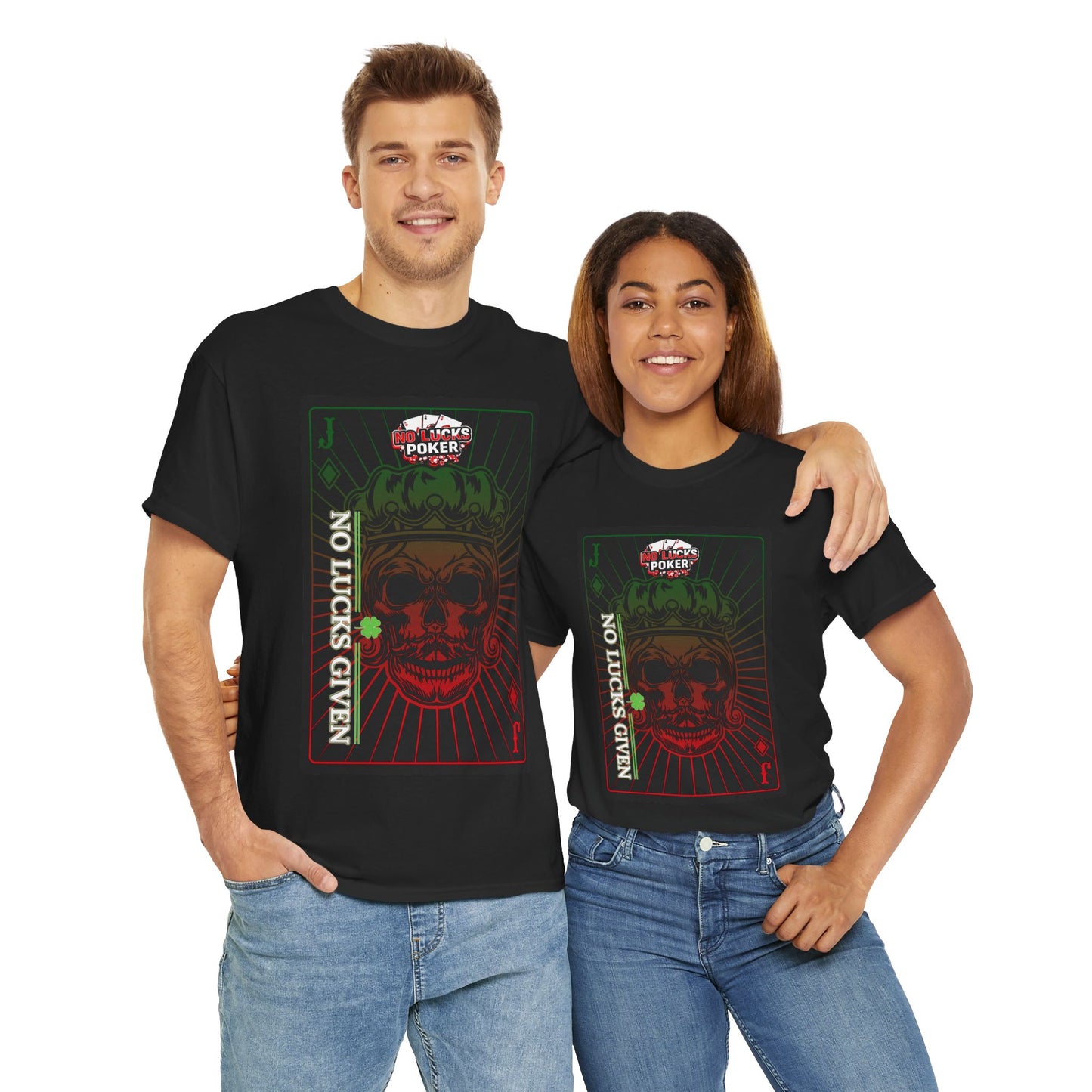 No Lucks Given – Jack Skull Crown Poker Tee (Green & Red Edition)