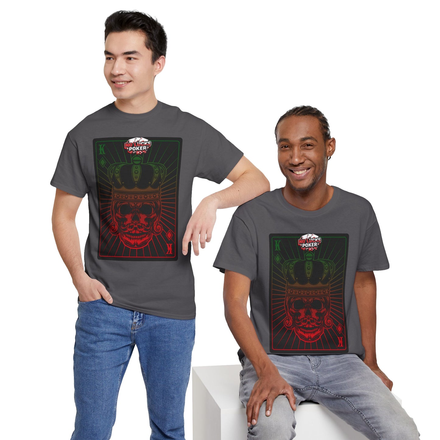 No Lucks Given Royal Skull King of Diamonds Red and Green Poker T-Shirt Must have Good Luck All-in