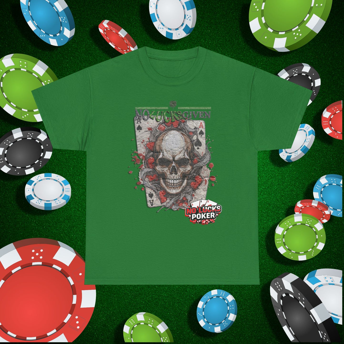 No Lucks Given Skull Breaking thru Ace of Spades T-Shirt Must have Good Luck All-in