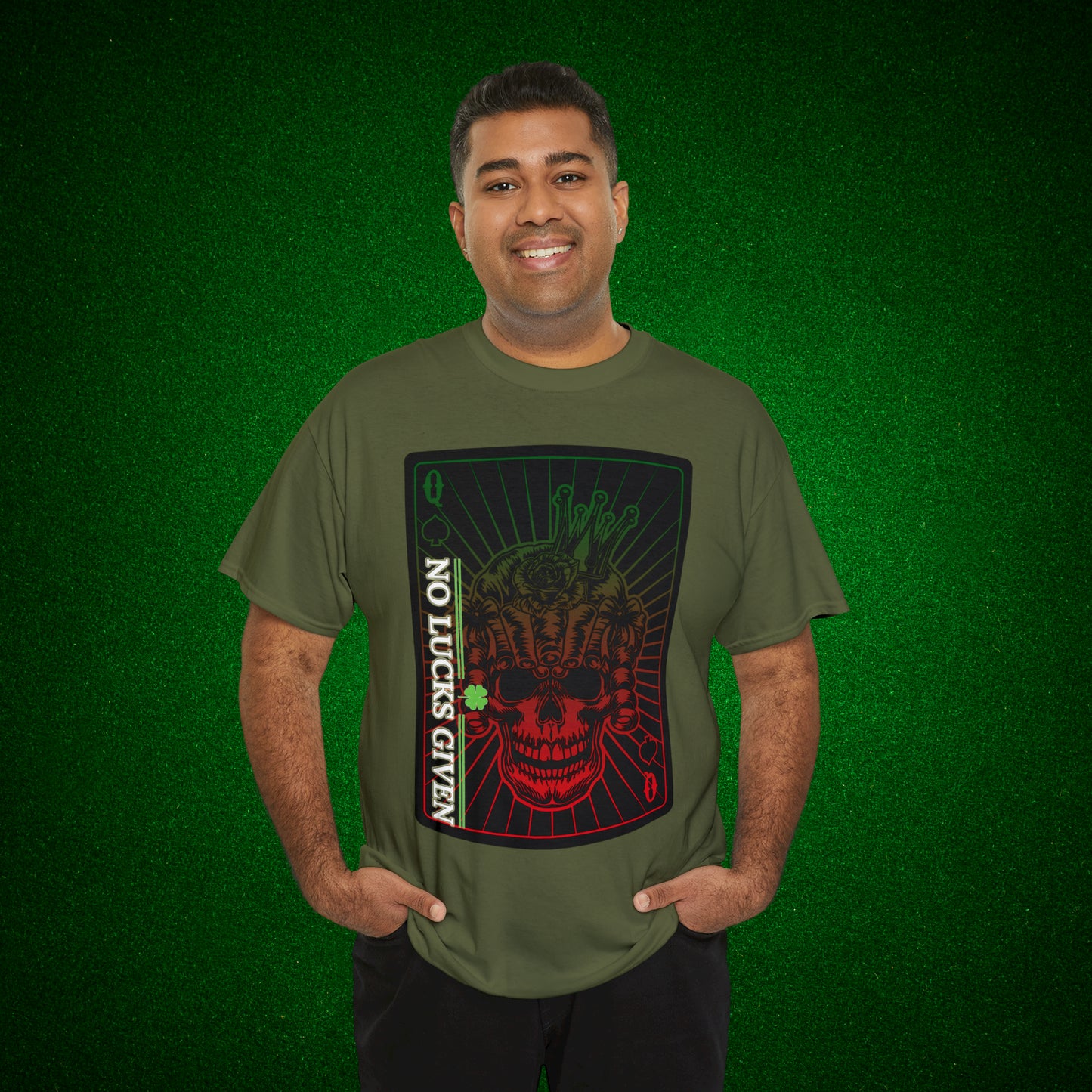 No Lucks Given Angry Queen of Spades Green Red Poker T-Shirt Must have Good Luck All-in
