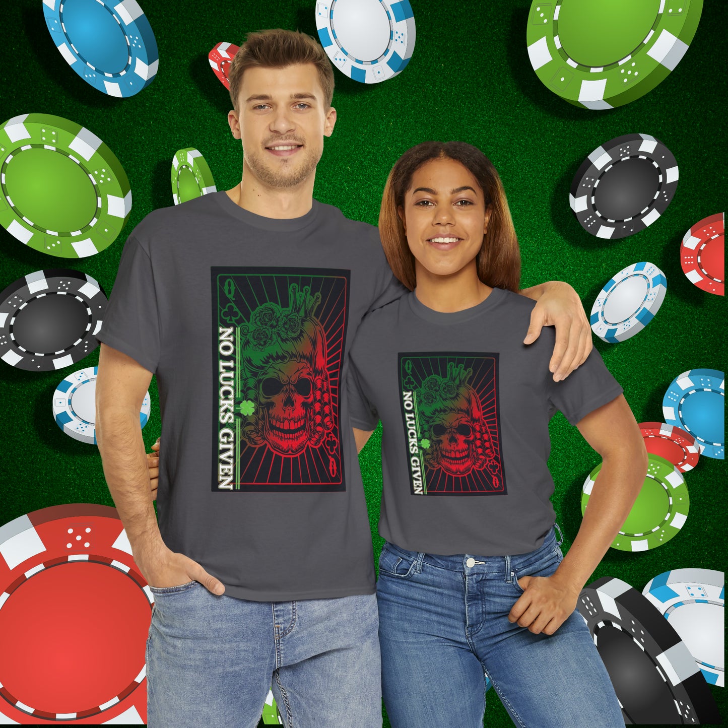 No Lucks Given Angry Queen of Clubs Green Red Poker T-Shirt Must have Good Luck All-in