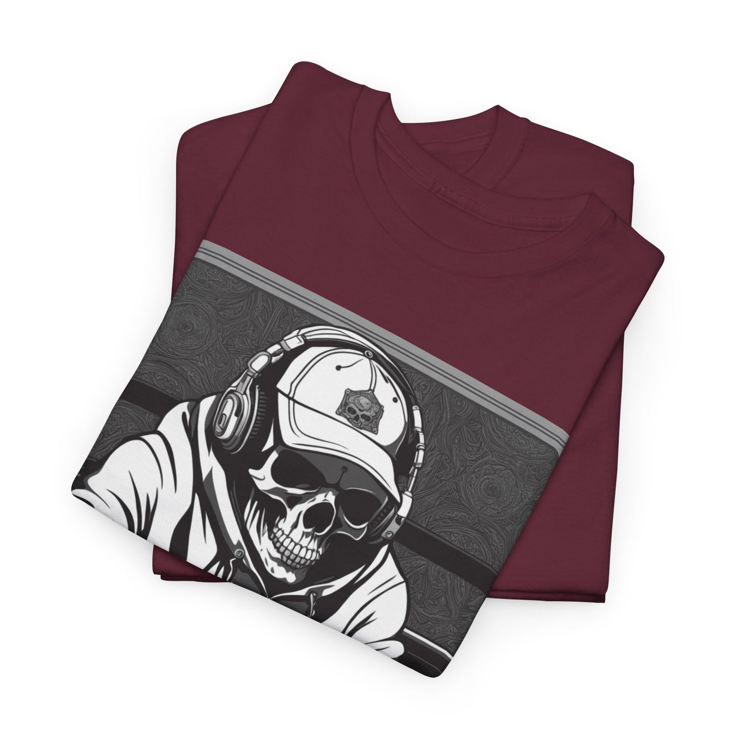 Poker Skull in hoodie and headphones unisex heavy cotton T-shirt No Lucks Given