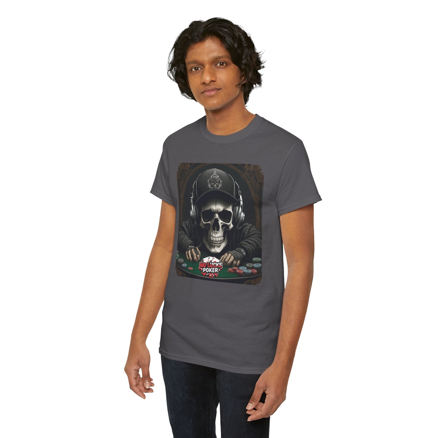 No Lucks Given – Hoodie Skull & Headphones Poker Tee