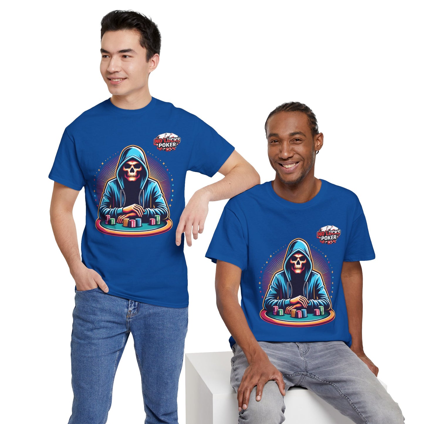 Poker Player with Skull at Poker Table 0 Lucks Given Unisex heavy cotton tee Poker Apparel
