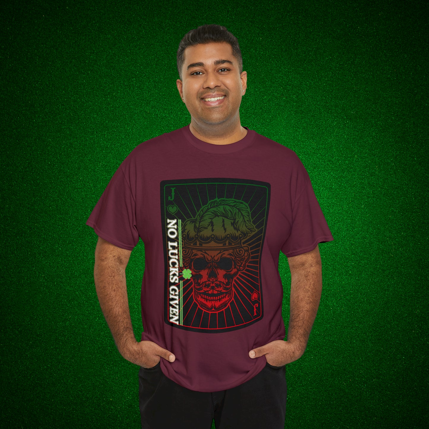 No Lucks Given Angry Jack of Hearts Green Red Poker T-Shirt Must have Good Luck All-in