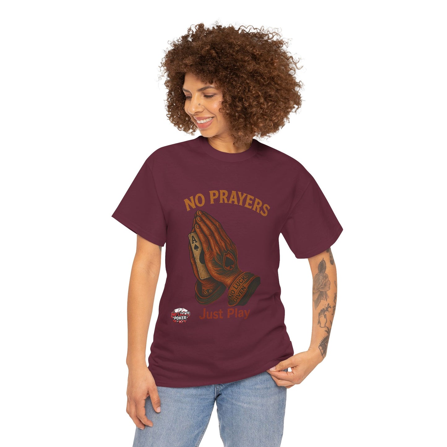 No Prayers Just Play Poker T-Shirt | Zero Lucks – Skill Over Superstition