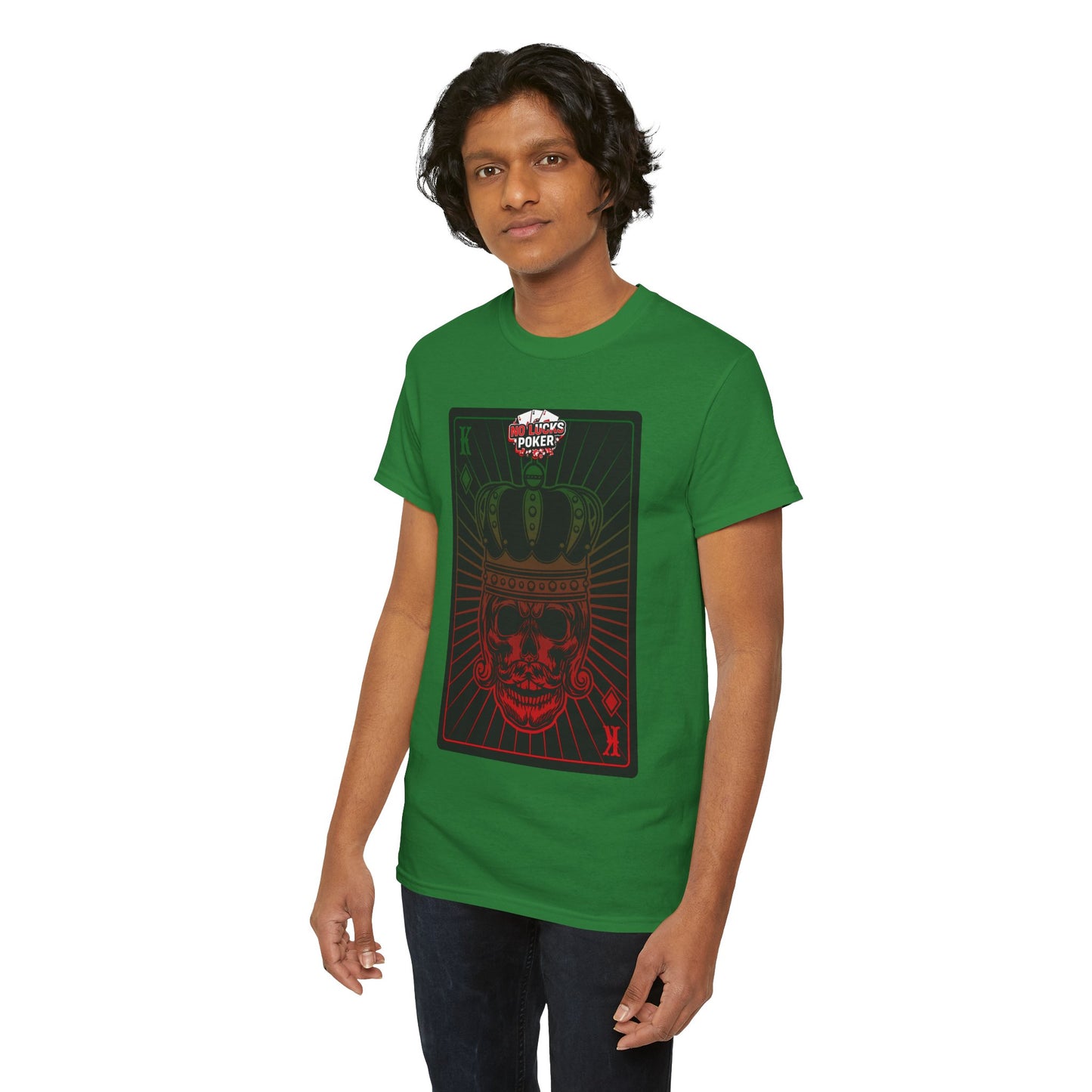No Lucks Given Royal Skull King of Diamonds Red and Green Poker T-Shirt Must have Good Luck All-in