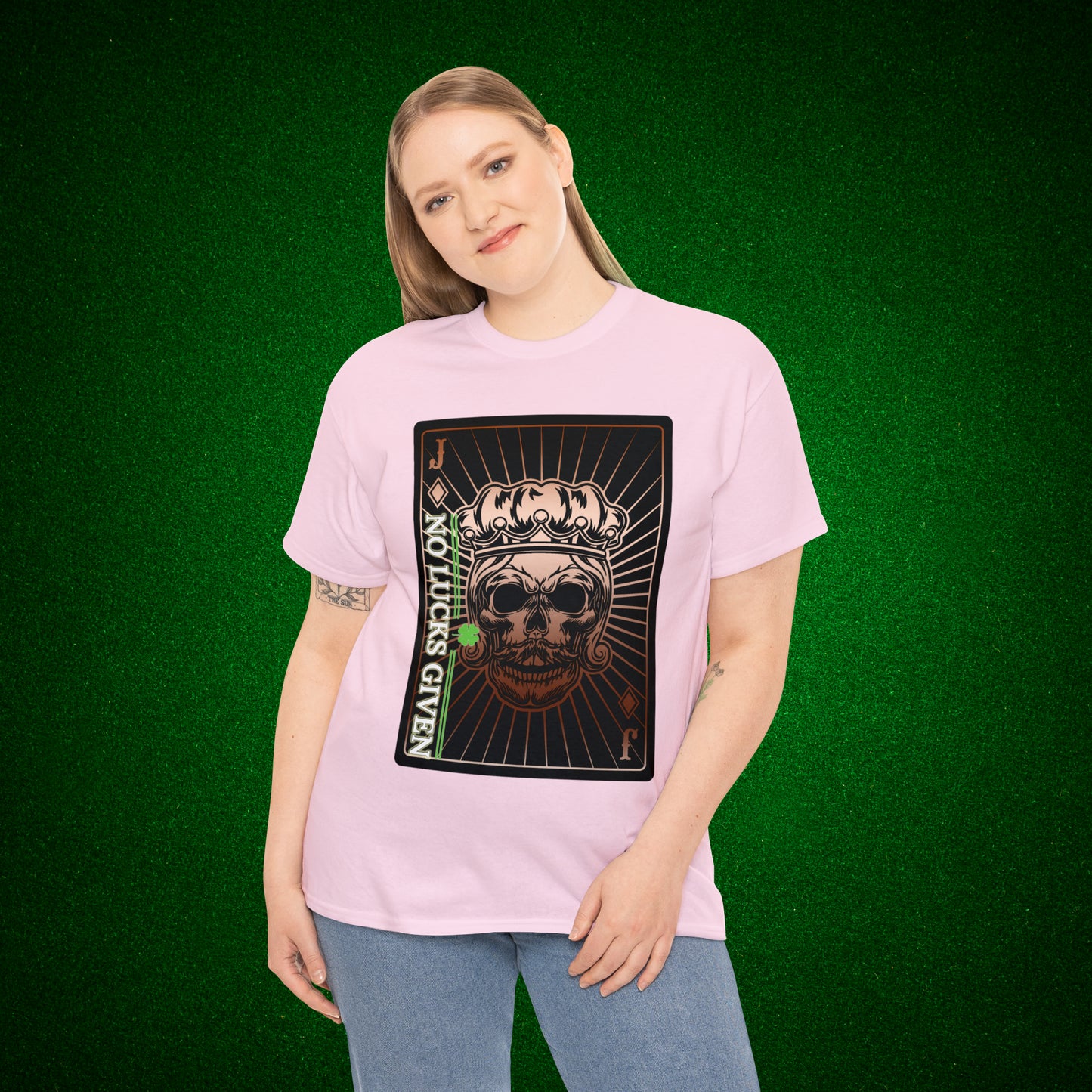 No Lucks Given Jack Skull in Crown of Diamonds Copper Poker T-Shirt Must have Good Luck All-in