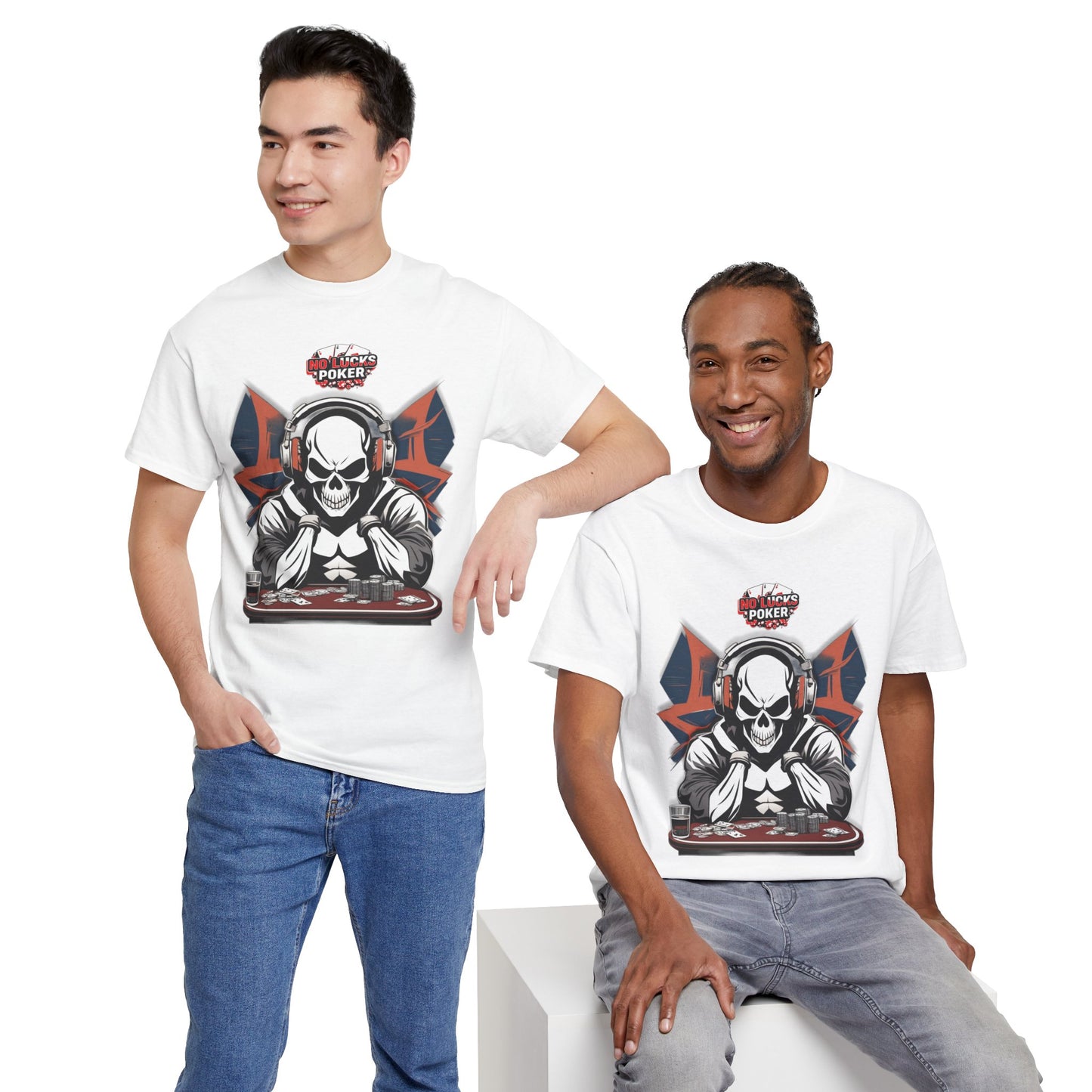 No Lucks Given – Hero/Villain Poker Skull Tee (Headphones Edition)