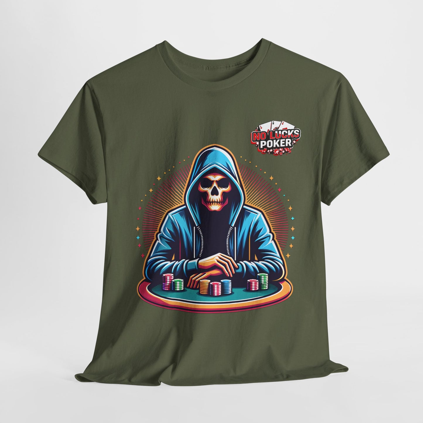 Poker Player with Skull at Poker Table 0 Lucks Given Unisex heavy cotton tee Poker Apparel