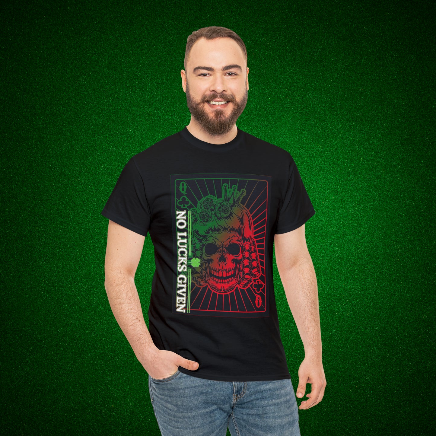 No Lucks Given Angry Queen of Clubs Green Red Poker T-Shirt Must have Good Luck All-in