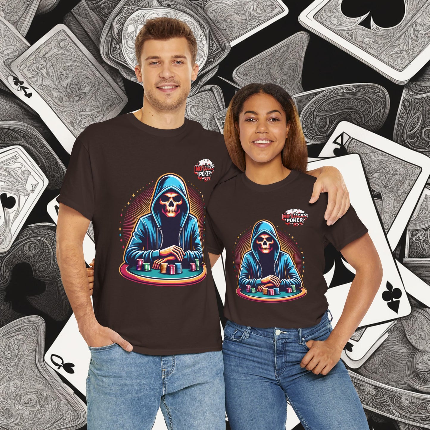 Poker Player with Skull at Poker Table 0 Lucks Given Unisex heavy cotton tee Poker Apparel