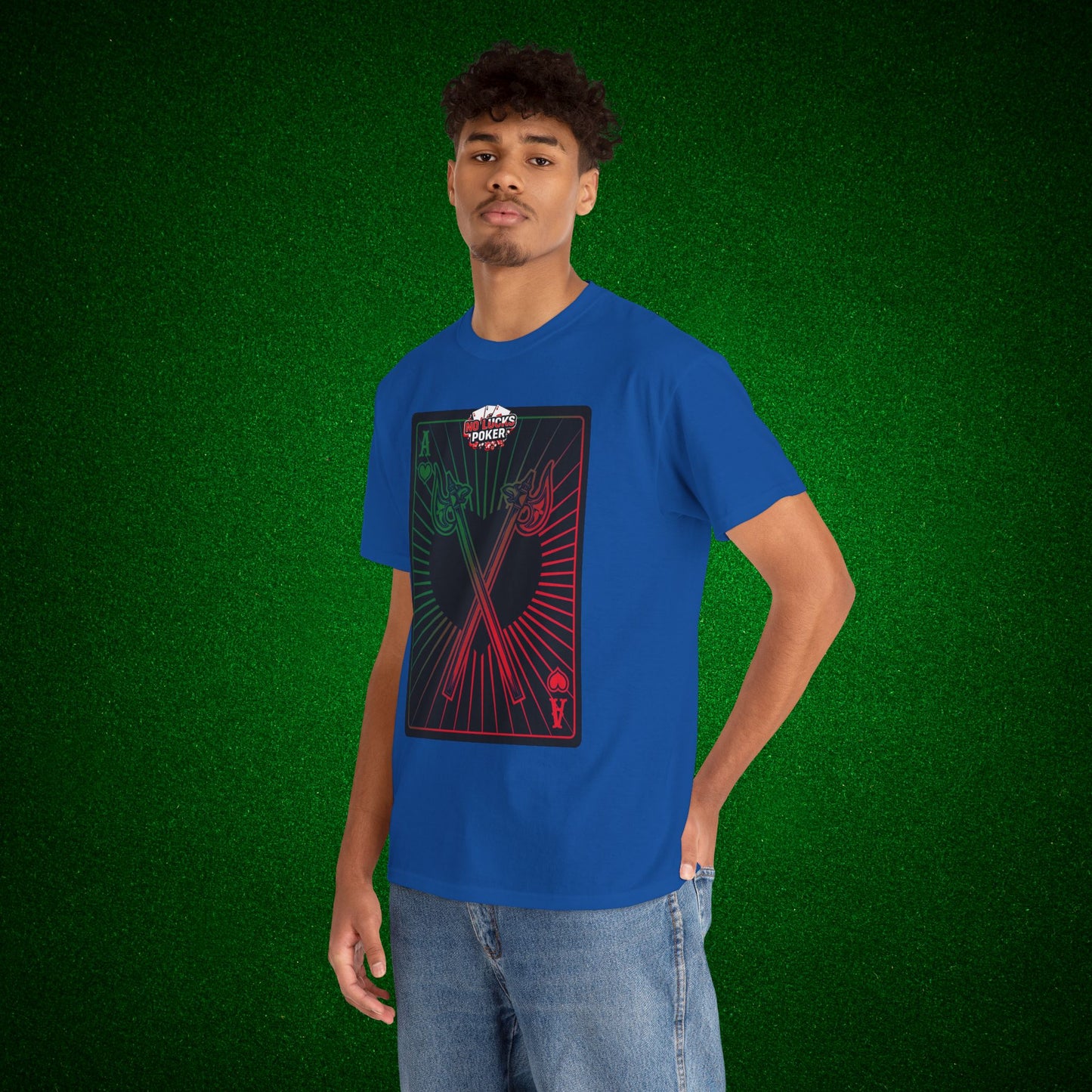 No Lucks Given Ace of Hearts card with two big axes Green Red Poker T-Shirt Must have Good Luck All-in